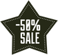 Star-shaped -50% SALE discount sticker with dashed border