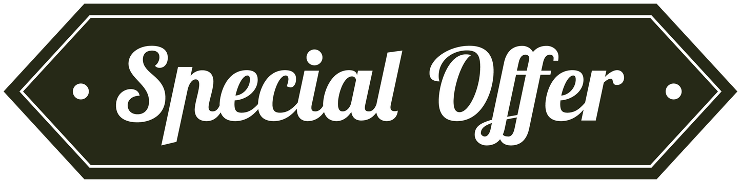 Retail discount sign sticker reading 'Special Offer' in white on dark green