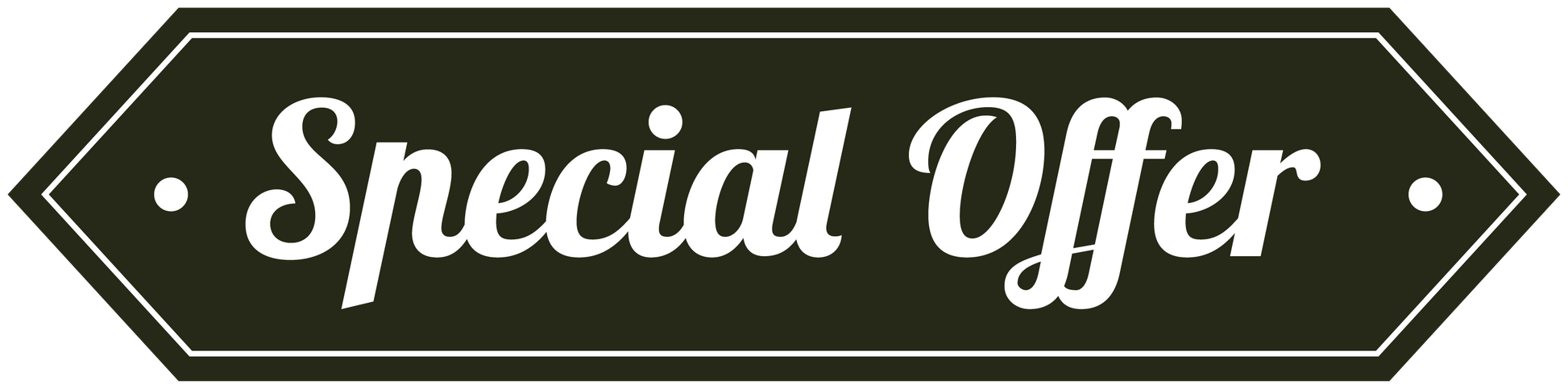 Retail discount sign sticker reading 'Special Offer' in white on dark green