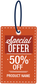 Orange special offer discount sticker sign with “Special OFF 50% OFF” text