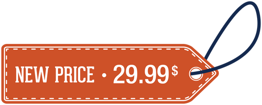Orange new price 29.99$ discount sign sticker with outlined price tag shape
