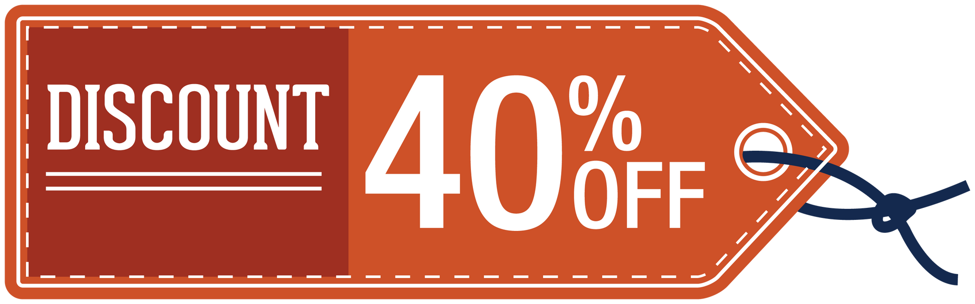 Discount 40% off sign sticker with arrow graphics and orange border