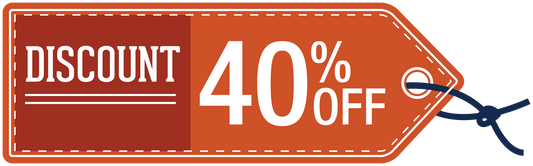 Discount 40% off sign sticker with arrow graphics and orange border