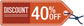 Discount 40% off sign sticker with arrow graphics and orange border