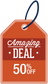 50% off deal sign sticker with orange tag reading “Amazing Deal 50% OFF”