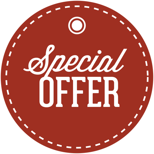 Red circular Special OFFER discount sign sticker with white dashed border