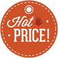 Hot price circular sign sticker, orange with white dashed border and Hot PRICE text