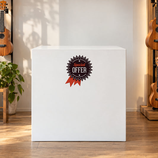White square sign sticker with red and black 'Special OFFER' burst logo