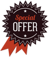 Discount sign sticker with starburst badge: “Special OFFER” in white with stars, red ribbon.
