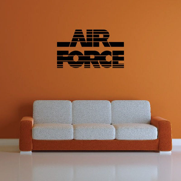 Retro Air Force wall decal with striped AIR FORCE lettering
