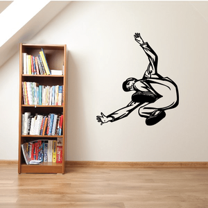 Black parkour vault wall decal with running figure silhouette