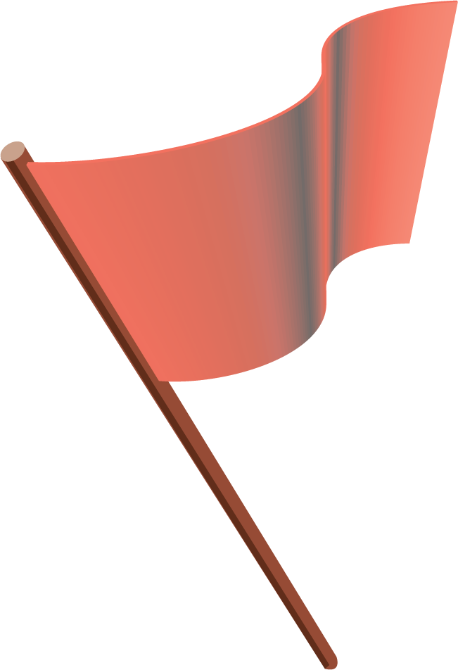 Red flag sticker on a brown stick, triangular fabric shape