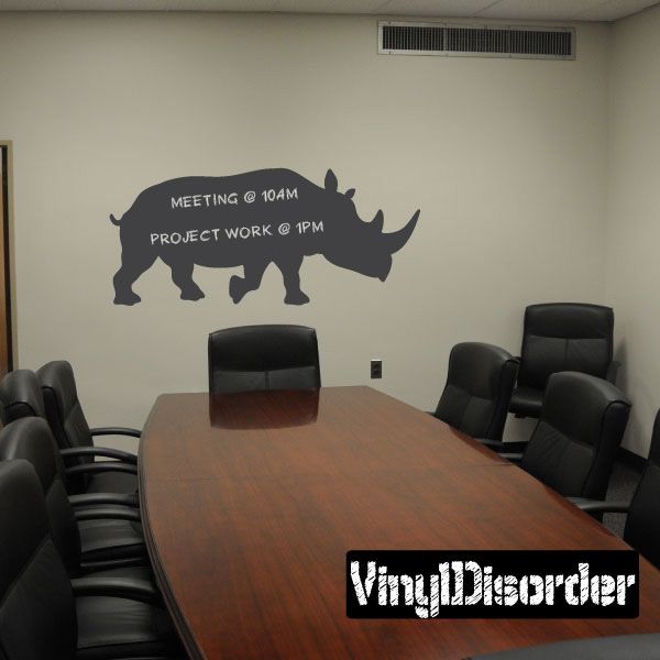 Chalkboard rhino decal with meeting and project work handwritten text