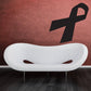 Angled ribbon decal with white ribbon and dark angled emblem
