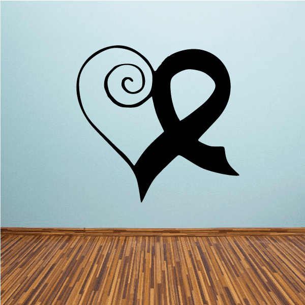 Ribbon heart decal with black ribbon-like heart and white spiral outline