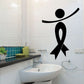 Black awareness ribbon person decal on wall above sink with curved arm