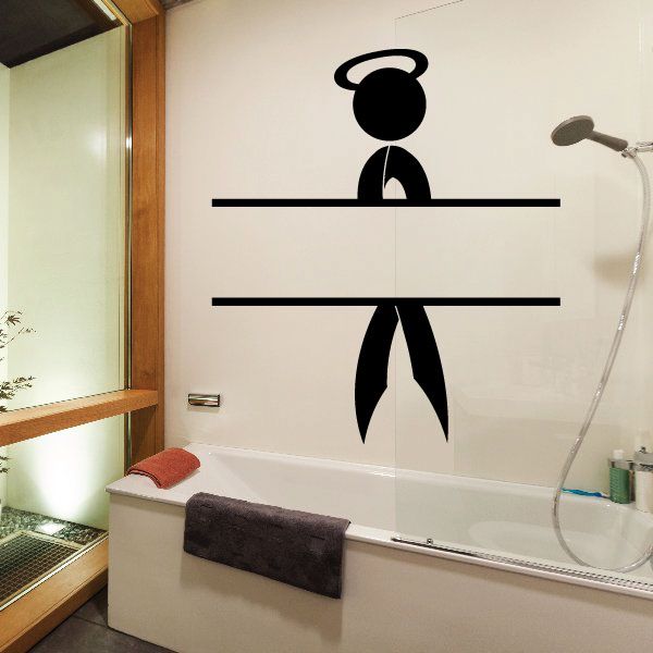Black wall decal of haloed person silhouette with ribbon bow
