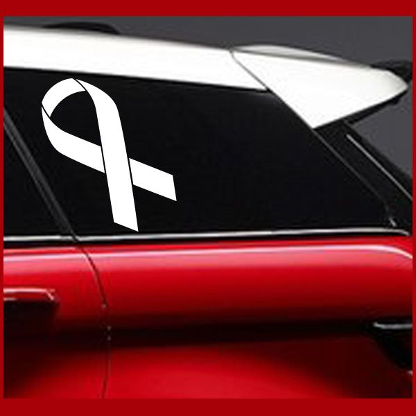 Ribbon regular decal with white awareness ribbon on dark surface