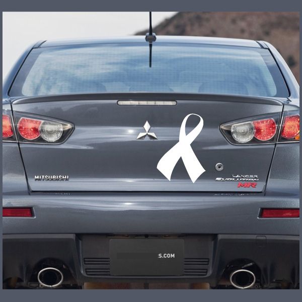 Right-curved ribbon decal on car trunk, white
