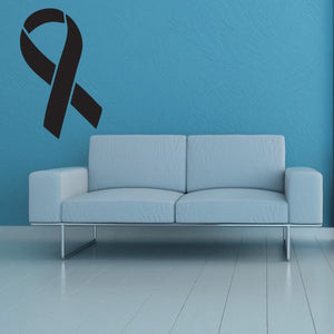Black ribbon thin decal on blue wall