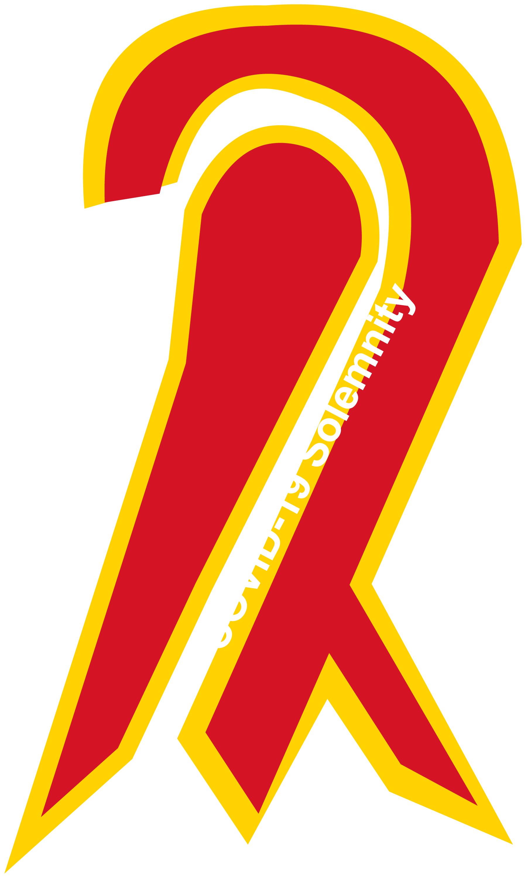 Solemnity ribbon vinyl sticker, red ribbon with yellow outline and vertical ribbon text