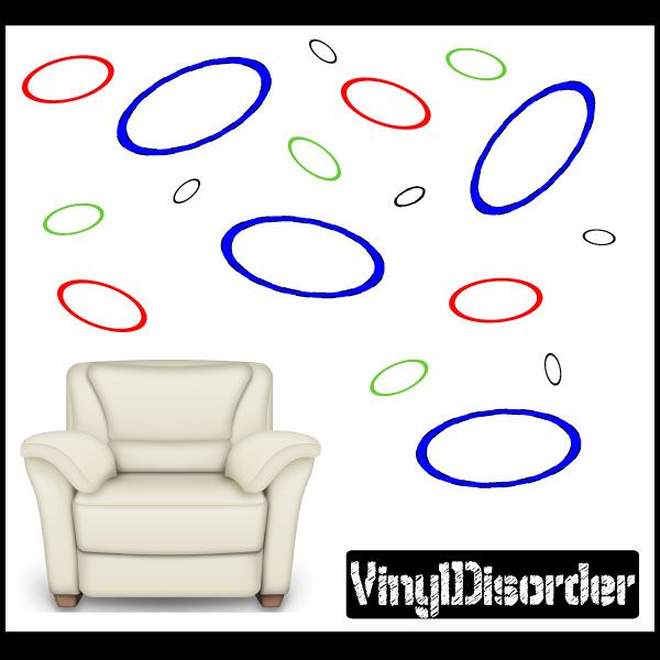 Ring wall decal kit with colorful oval rings in red, blue, green, and white