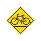 Yellow road sign bicycle decal sticker, black diamond outline with bike icon