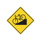 Yellow diamond road sign decal with cyclist bicycle graphic