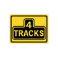 Yellow road sign decal sticker with black border, '4 TRACKS' text, die-cut vinyl