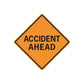 Orange diamond road sign decal with black border reading "ACCIDENT AHEAD"