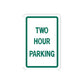 Road sign wall decal sticker with 'TWO HOUR PARKING' text in green on white