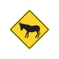Yellow road sign decal with black donkey silhouette, die-cut vinyl sticker