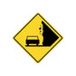 Yellow diamond road sign vinyl sticker with black roadworks truck icon