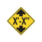 Road sign vinyl sticker: yellow diamond with up/down arrows and X markings