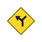 Yellow road sign wall decal with black right turn arrow and left turn arrow