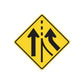Road sign vinyl sticker, yellow diamond with black arrows and lane markings