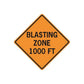 Orange road sign wall decal sticker, diamond shape with text 'BLASTING ZONE 1000 FT'