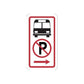 Road sign vinyl decal with bus icon, no parking symbol, and right arrow