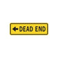 Yellow road sign decal 'DEAD END' with left arrow