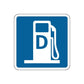 Gas pump road sign vinyl decal, blue square with white fuel pump icon