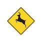 Yellow road sign wall decal sticker with black deer silhouette in a diamond