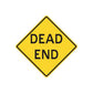 Yellow road sign decal: black-bordered diamond reading 'DEAD END'.