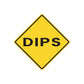 Road sign vinyl sticker, yellow diamond with black border and 'DIPS' text