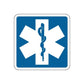 Vinyl road sign wall decal with blue square and white arrows and medical caduceus