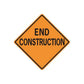Orange road sign decal: END CONSTRUCTION text in diamond shape