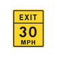 Yellow road sign vinyl decal with EXIT and 30 MPH text