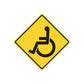 Yellow diamond road sign sticker with black wheelchair accessibility symbol