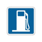 Gas pump road sign wall decal sticker, blue square with white pump and hose