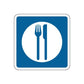Road sign wall decal vinyl sticker: blue square with white circle, fork and knife.