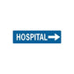 Blue hospital road sign decal with right arrow